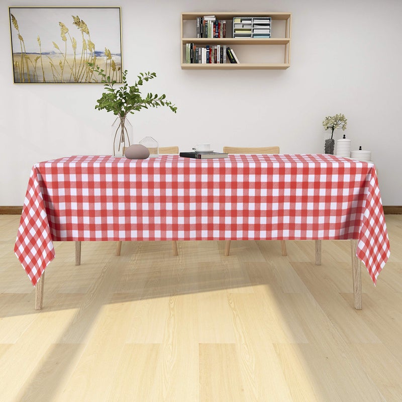 sancua Checkered Vinyl Rectangle Tablecloth - 54 x 78 Inch - 100% Waterproof Oil Proof Spill Proof PVC Table Cloth, Wipe Clean Table Cover for Dining Tables, Buffet Parties and Camping, Red and White - Image 2